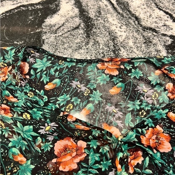 THE KOOPLES asymmetrical ruffle trimmed poppie field semi sheer blouse - Picture 10 of 16